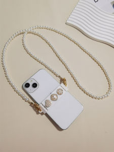 Handmade Pearl Phone Strap Womens Fashion Shoulder Bag Clasp Mobile Phone Holder Durable Chain Anti-Loss Pendant High End Love Flower Design