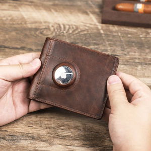 Hiram Genuine Leather Men Wallets RFID Airtag Slot Card Holder Coin Purse Pocket Fashion Brand Small Money Clip Male Wallet