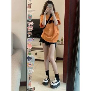 SUSHOUWANGE | Elegant Orange Design T-shirt Women