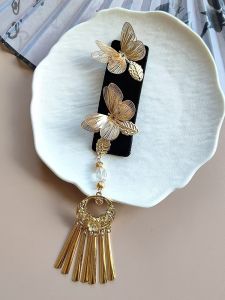 Retro Chinese Style Butterfly Hair Clip Double Layer Metal Hollow out Design Fringe BB Clip Elegant Tassel Edge Hair Accessory