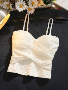 French Style White Strapless Vest Womens Sleeveless Top Inner And Outer Wear Design Sensual Sweet Short Pure Color Vest