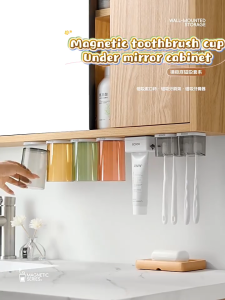 Ecoco Magnetic Mouthwash Cup Toothbrush Hanging Holder Punch-free Toothpaste Dispenser