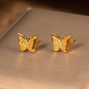 ต่างหูรูปผีเสื้อแบบด้านสองชั้น ไม่ซีดจาง ไม่แพ้ ดีไซน์เก๋ไก๋ สไตล์หวาน ต่างหูแบบห้อยสำหรับผู้หญิง