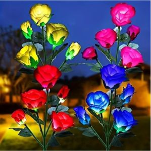 Solar Lights Outdoor Decorative Solar Garden Lights Rose Flower Lawn Lamp for Yard Patio Garden Wedding Decor Flowers