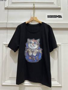 Atasan Wanita Kaos Wanita 18985-YA Kucing Oblong Bahan Katun Spandex LD 104CM Fit To Size L-2L Bisa COD
