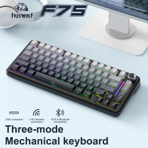F75 Mechanical Keyboard Gaming FREEWOLF F75 Wireless Keyboard with Metal KnobRGB/Hot-Swap/4000 mAh High Power