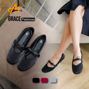 Sepatu Wanita Keluaran Baru Sepatu Mary Jane GRACE gaya korea Sol Tebal Sepatu Balet Busur simple & fasionable
