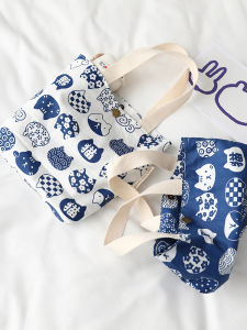 น้ำหนักเบา ผ้าฝ้าย กระเป๋าถือความจุขนาดเล็ก ผู้หญิง กระเป๋าโท้ต ลำลอง น่ารัก การ์ตูน พิมพ์ นุ่ม ซิป กระเป๋าถือแบบปิด