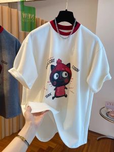 Áo Thun Tay Ngắn Mềm Mại Rộng Rãi Phong Cách Mùa Hè Dáng Rộng Họa Tiết Hoạt Hình Áo Thun Nữ Giảm Tuổi Tác Thời Trang