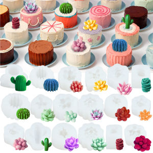 9Pcs Succulent Silicone Mold Safe Cactus Flower Resin Mold Silicone Candle Mold Durable 3D Succulent Resin Epoxy Casting Mold