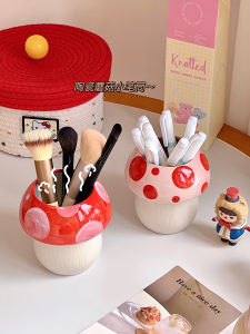 Young Adult Heart Creative Mushroom Storage Container Ceramic Desktop Storage Box Desk Pen Holder Make-up Barrel Cute Ornaments