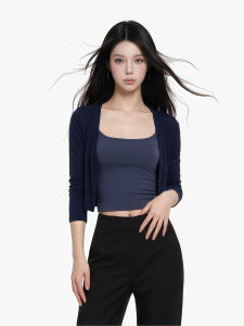 qiaocong | Slimming Fashion Stylish Womens Tank Top and Cardigan Set with Padding