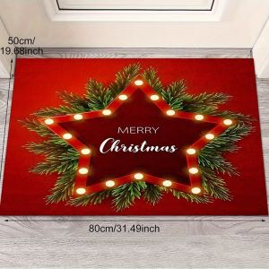 VIKAMA Christmas Doormat Red Green Plaid HO HO HO Cookie Style Welcome Mat Front Door Non Slip Rug Santa Hat Xmas Decor