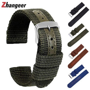 Zhangeer Ordinary/Quick Release Bar 18mm 20mm 22mm 24mm Elastic Nylon+leather Watch Band Replacement Fabric Bracelet Wrist Band Accessories Universal Flat Interface Sport Watch Strap Low Price With Tools