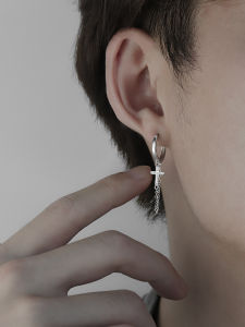 KELANXI | Silver Fringe Cross Stud Earrings