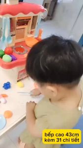 Đồ chơi nhà bếp cỡ lớn cao 43cm kèm 31 chi tiết nấu ăn có phun khói âm thanh ánh sáng vòi phun nước cho bé
