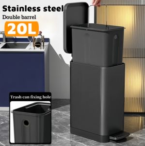 20L/30L Kitchen Stainless Steel Trash Bin with Foot Lid | Kitchen Dustbin | Removable | Silent Lid