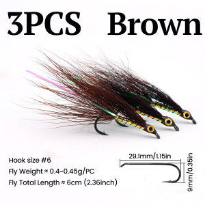 ICERIO #6 Bucktail Minnow Streamer Fly - 3D Epoxy Eye Barbed Hook Baitfish Lure for Trout Bass Pike Musky Sea Fishing