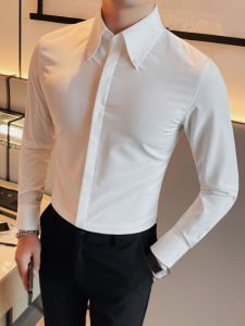French Style Sharp Collar Long Sleeve Mens Shirt Autumn New Fashion Casual Slim Fit Business Casual Shirt Youth Popular Polyester Blend