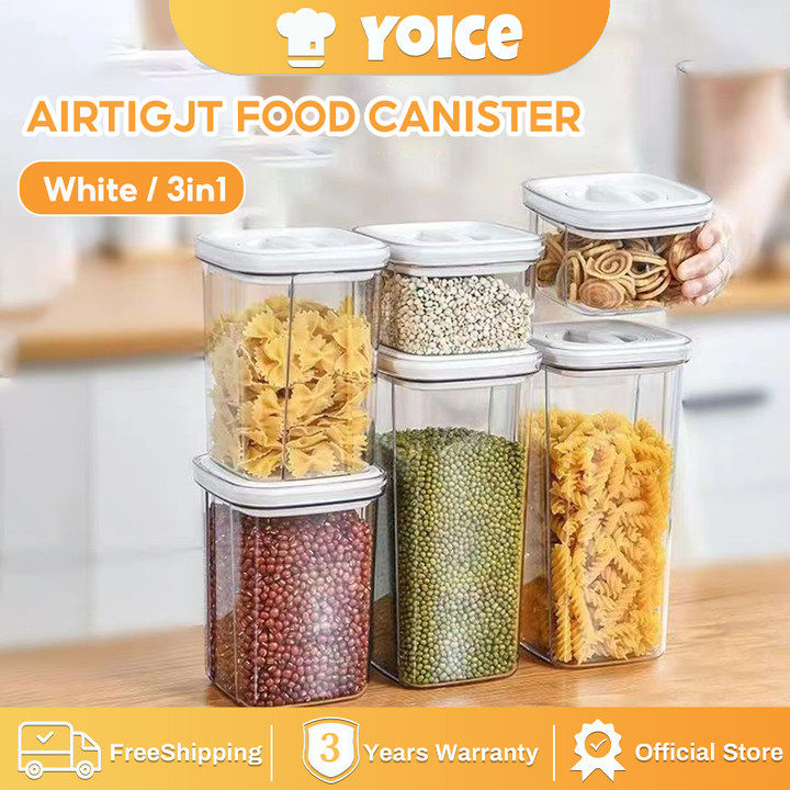 Yoice Food Storage Can White Twist Lock Airtight Dry Food Container Jar ...