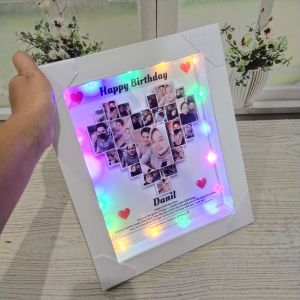 30x25cm lampu hias love mozaik foto LED scrap box bingkai frame foto popup 3D hadiah kado gift hampers custom ultah anniversary wedding wisuda unik