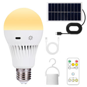 Portable Rechargeable Light Bulb with Solar Panel Remote Dimmable Timer for Outdoor Indoor Use Chicken Coop Lighting
