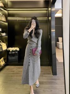 Spring Early Leathercat Knitted Mini Skirt Set Womens Fashion Classic Style Versatile Size Womens Premium Feeling Ensemble