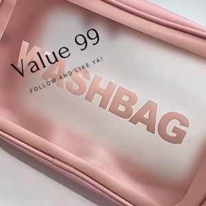 Beg Solek Waterproof TPU Cosmetic Bag Makeup Bag Transparent Storage Bath Bag Hand Printed Portable Wash Bag 化妆袋 化妆包