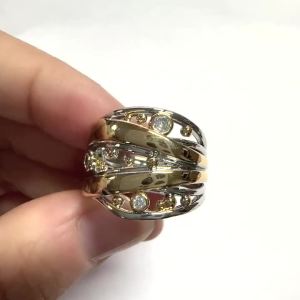 Huitan Modern Design Women Two Tone Ring Geometric Inlaid Sparkling Cubic Zirconia Fashion Party Vintage Accessories Jewelry