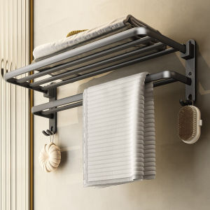 50CM Matte Black Folding Holder With Hook Towel Holder Wall Mount AluminumTowel Rack Bathroom shower rack Bathroom Accessories
