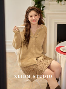 New Year Handmade Diamond Decorated Soft Velvet Knit Blouse