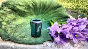 Chậu lục giác ống siêu mini Bát Tràng men xanh hoả biến