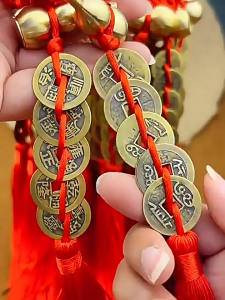 Chinese Lucky Coins Feng Shui Decoration Five Emperors Old Coins Money Catcher Business Money Amulet - Red tassel gold coins decorative knot