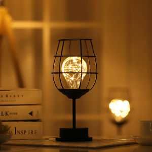 1PC Indoor Iron Wire Cage Design Night LightBattery-Powered LED Lamp Decorative Table Lighting for Bedroom Living Room