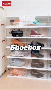 Yuumi Transparent White Large Space Acrylic Display Shoe Box Storage Rack Cabinet Shoes Box Kotak Kasut Shoe Organizer 鞋櫃