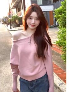 PEIXI | Pink Soft Style Knitwear Female Autumn Korean Fashion Loose Crop Top