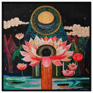 Tranh thờ cúng luất nhân quả. Tranh treo tường dán tường sơn dầu canvas trang trí. CGI-1733