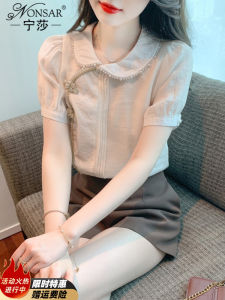 French Lace Shirt Short Sleeve Design Sensation Summer New Ladies Fashion Small Audience High-End Feeling Cheongsam Womens Blouse