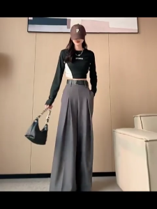 Korean Retro Womens Wide Leg Jeans High Waist Office Casual