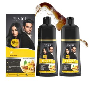 SEVICH 3 In 1 สีดําแชมพูย้อมผม 500ml สีแชมพูสําหรับผู้ชายผู้หญิงพืชสมุนไพรครีมย้อมผมสีดําย้อมผม