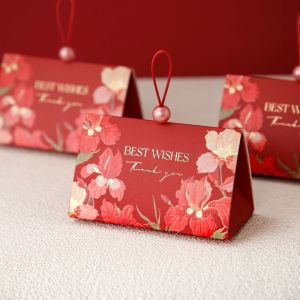 10/30/50 Chiếc Túi Giấy Gấp Hình Tam Giác Đựng Kẹo Có Ngọc Trai Cầm Tay Cưới Lưu Niệm Gói Quà Tặng Cho Khách Quà Tặng