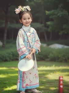 New Chinese Style Girls Hanfu Costume Qing Dynasty Court Flag Dress Ancient Style Set Skirt for Childrens Autumn New Arrival