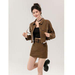 American Style Sweet Spicy Girl Denim Mini Skirt Set Womens Spring Fashion High Waist Short Skirt Two-Piece Suit Casual Wear