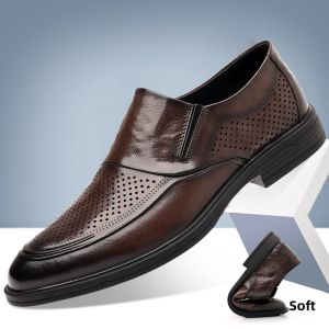 NUDANLAI | Breathable Mens Summer Leather Shoes Pointed Toe Laceless