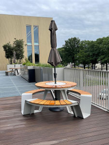 Stainless Steel round Table Outdoor Dining Table And Chairs Villa Courtyard Park Restaurant Bar round Table Combination Outdoor Bench