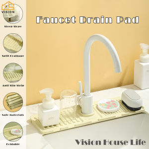 Vision Silicone Faucet Mat Pad Kitchen Sink Splash Guard Water Catcher Bathroom Draining Pad Silicone Faucet Handle Drip Catcher Tray Sinks Dry