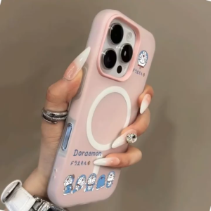 Cartoon Robot Cat 2-in-1 Jelly Magnetic Hard Case for iPhone 11 12 13 14 15 16 17 Pro Max Plus Air Casing Anti-fingerprint Frosted Magnetic Cover for iPhone 15 Pro Max Case