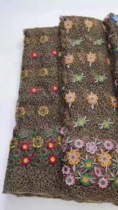 Luxury African Guipure Cord Lace Fabric Brown Base Pink Floral Embroidery Nigerian Lace for Party Evening Dress Sewing