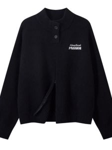 Áo Len Dệt Kim American Style Có Khóa Kéo Cổ Cao Dáng Rộng Dài Tay Thường Ngày Mùa Đông Áo Len Carddeer