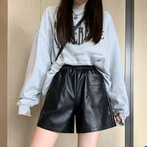Quần Short Da PU Thời Trang Cao Cấp Cho Nữ Mùa Thu Đông Quần Dài Ống Rộng Cạp Cao Quần Áo Đi Làm Thường Ngày